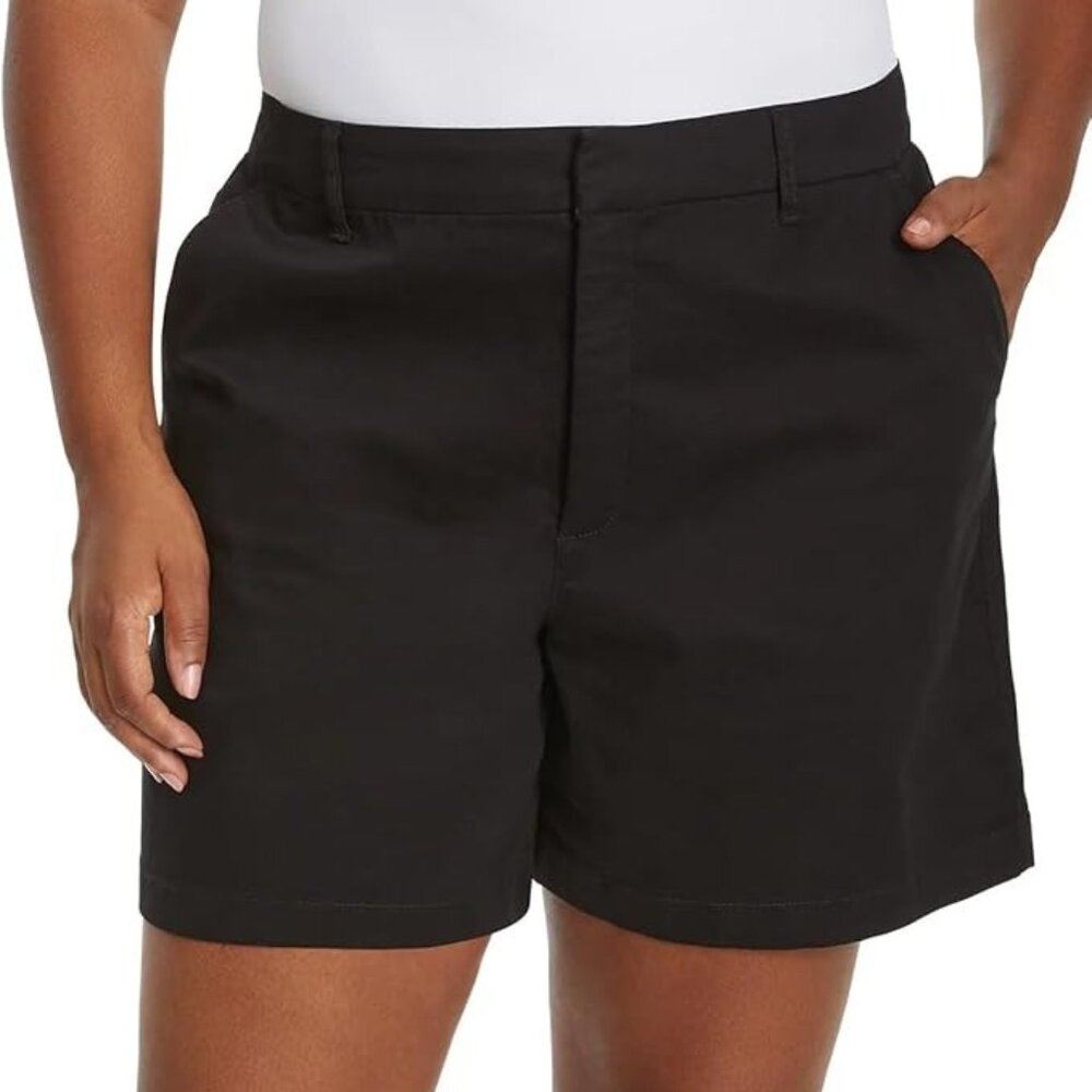 Gloria Vanderbilt Women High Rise Cotton Chino Shorts (Black, 12)